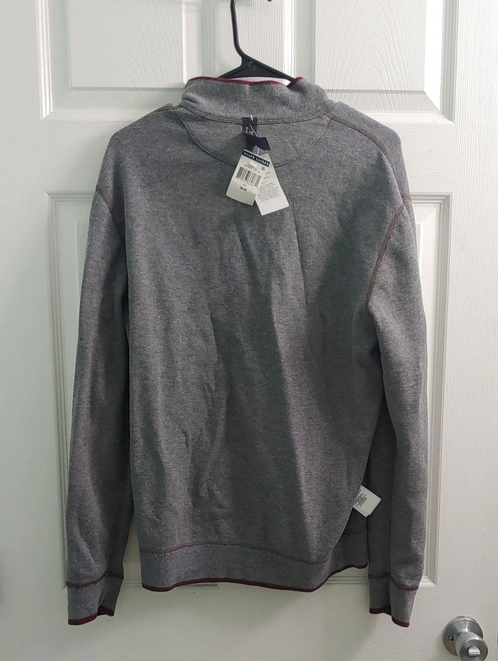 Polo Ralph Lauren Reversible Quarter Zip NWT Mens Gray Maroon Cotton Knit Size M